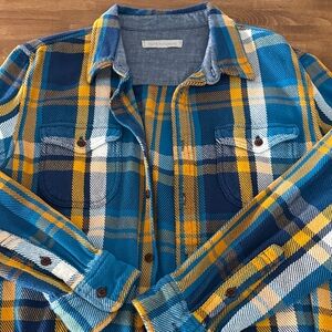 Outerknown Blue and Yellow Plaid Casual Button Down Shirt